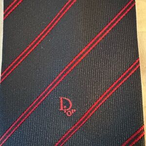 Dior Navy and Red Striped Silk Tie